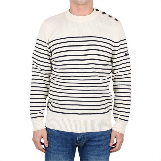 Saint James Men’s Round Neck Knit Sweater 864550 ECRU MARINE DOM