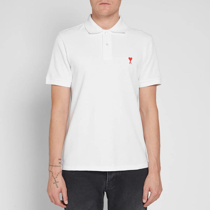 AMI Small Heart Logo White Polo Shirt Unisex