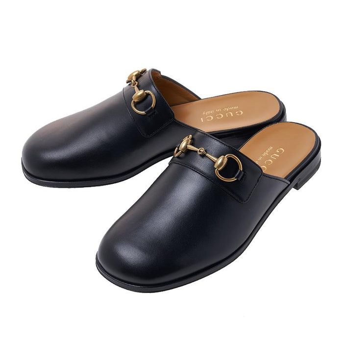 GUCCI Men’s Leather Horsebit Mule Sandals Slippers Black