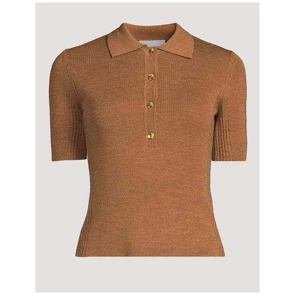 GANNI Ribbed Merino Wool Short Sleeve Polo Shirt K2207 883