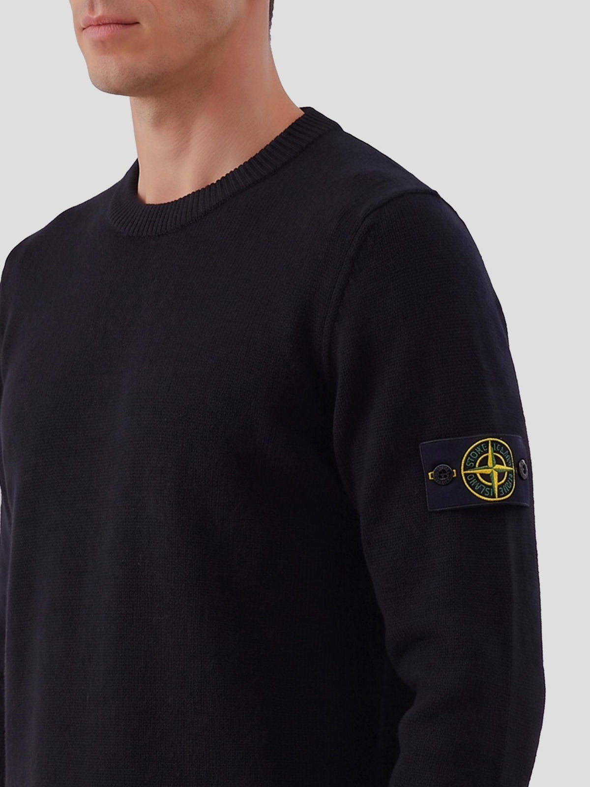 STONE ISLAND Black Wool Round Neck Knit Sweater for Men