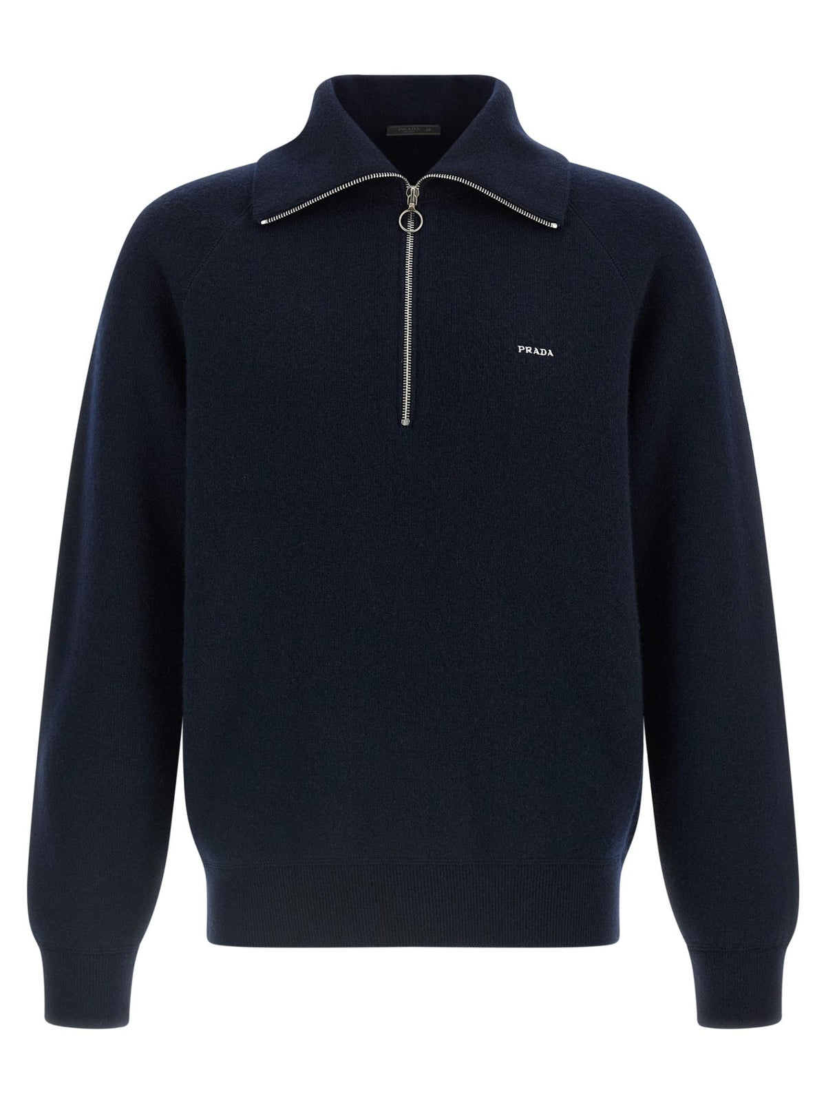 PRADA Black Wool Zip-Up Knit Sweater