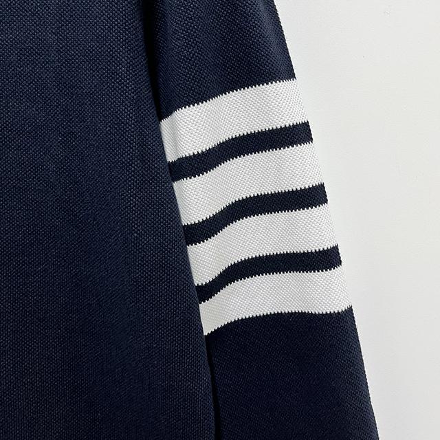 THOM BROWNE Navy Classic 4-Bar Armband Long-Sleeve Polo Tee