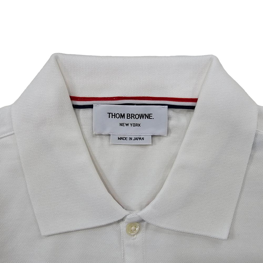 THOM BROWNE Tricolor Stripe Pocket Piqué Polo Shirt White Men’s