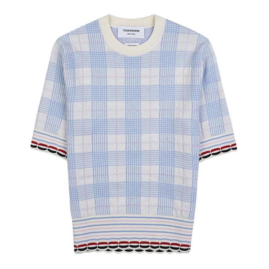 THOM BROWNE Women’s Scallop Edge Check Wool Crewneck Sweater