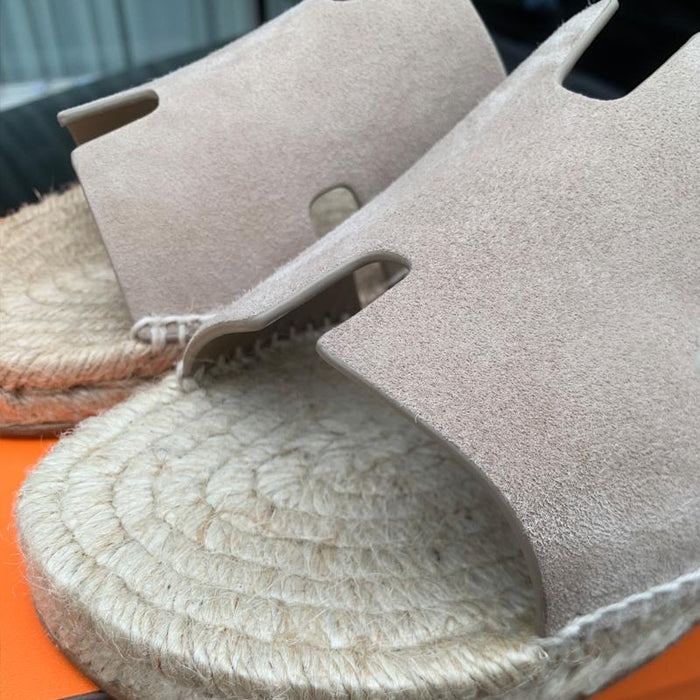 HERMES Men’s Suede Goatskin Antigua Espadrille Slippers