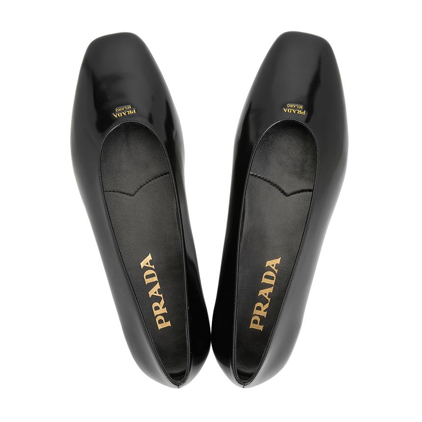 PRADA Brushed Leather Ballerina Women’s Flat Shoes Black
