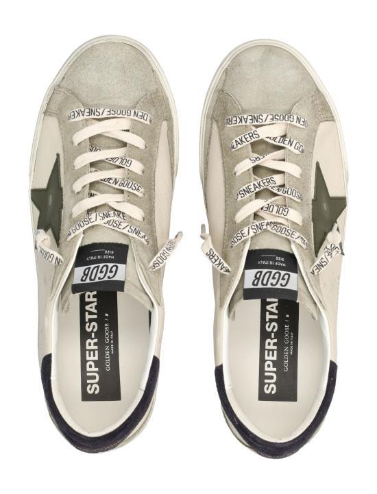 GOLDEN GOOSE cream grey olive green leather low-top sneakers for men