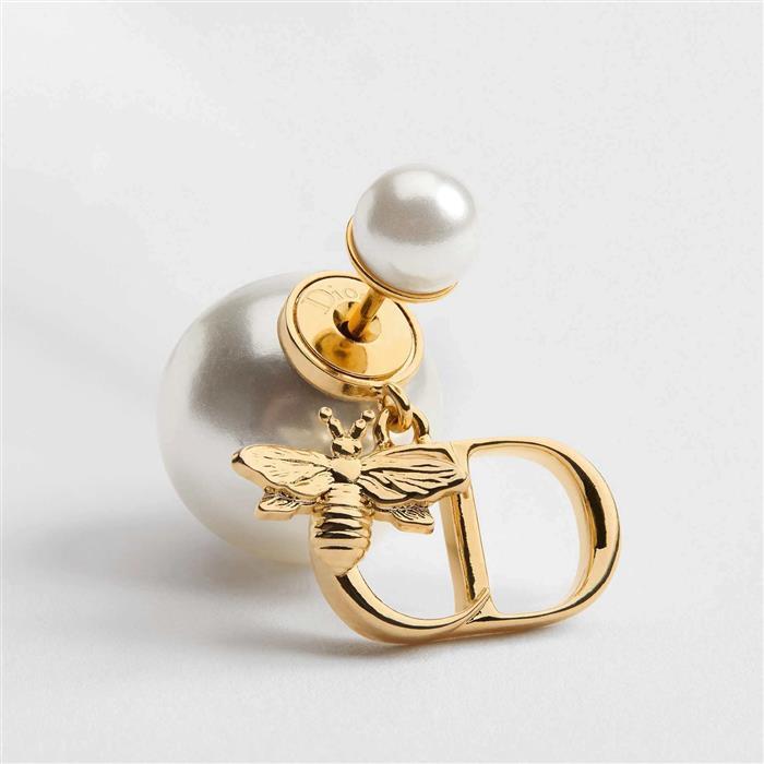 DIOR Tribal Pearl Earrings Gold-Tone Metal Studs