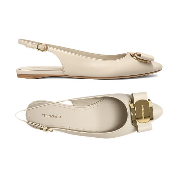 Ferragamo White Zelmy Vara Buckle Slingback Flat Mules 0790607
