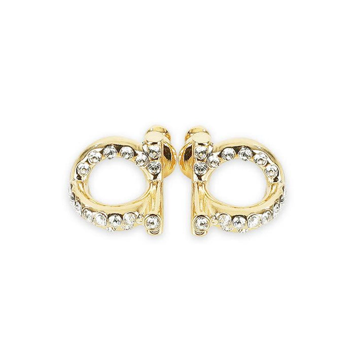 Ferragamo Gancini 3D Crystal Earrings Gold Women’s Jewelry