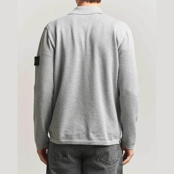 STONE ISLAND Waffle Knit Long Sleeve Polo Shirt Gray