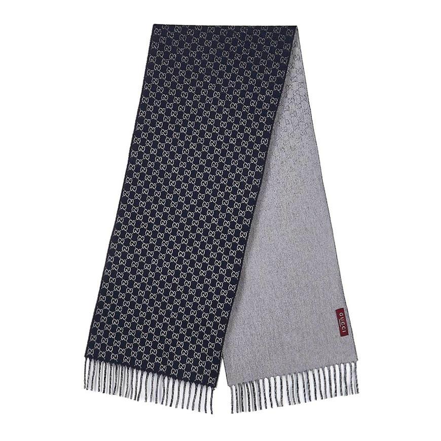 GUCCI Men’s GG Wool Jacquard Scarf Navy