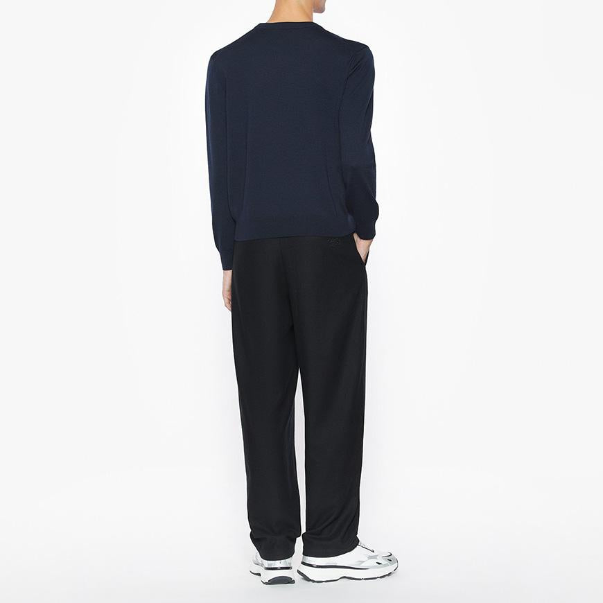 Maison Kitsune Fox Head Merino Wool Crewneck Sweater Men Nav PM00801 KT1181 0413