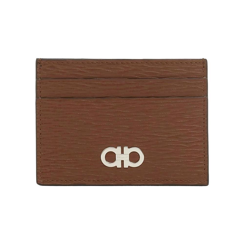 Ferragamo Gancini Brown Leather Card Holder Wallet 66A387 749679