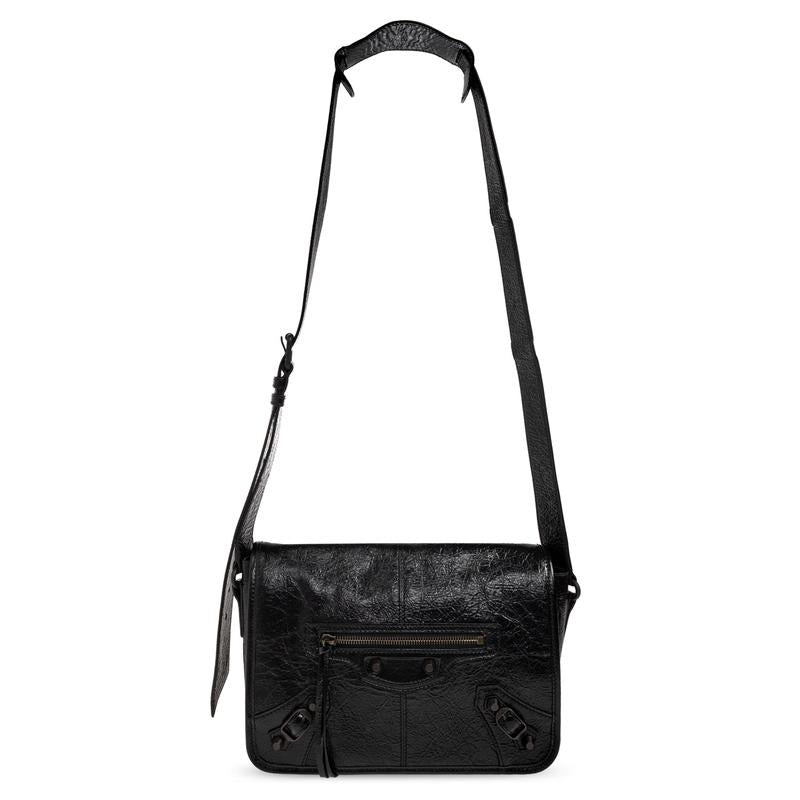 BALENCIAGA Le City Flap Crossbody Bag Black Leather Men