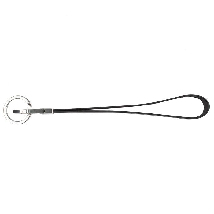 Bottega Veneta Perforated Logo Keyring Unisex Black Leather Keychain