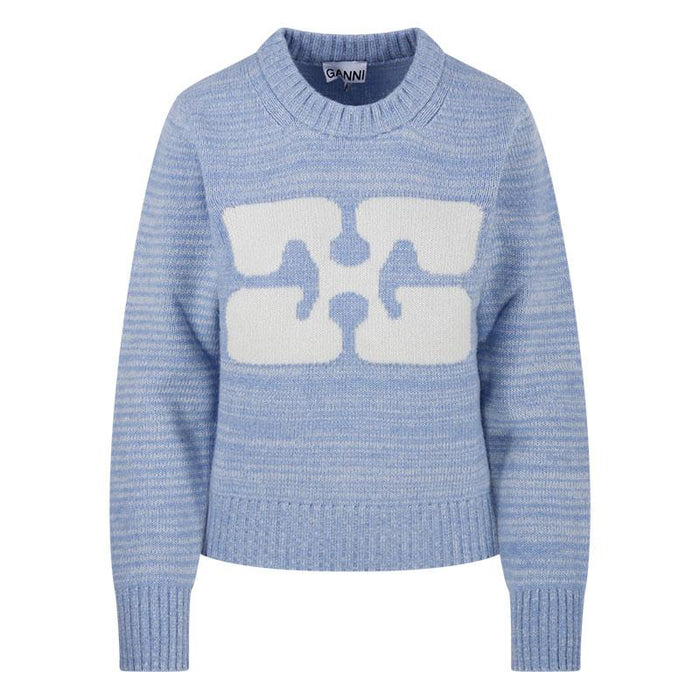 GANNI Women’s Wool Graphic Pullover Sweater Blue