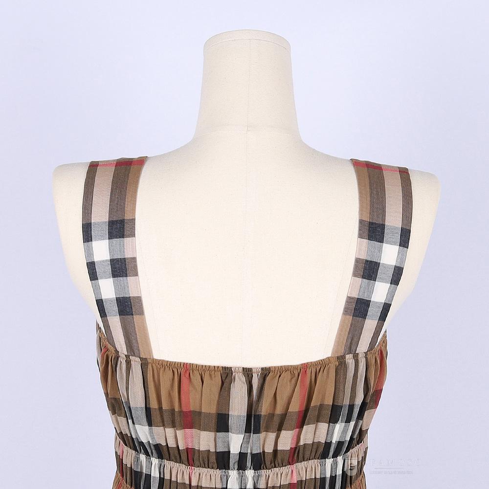 BURBERRY Dalia House Check Ruched Sleeveless Midi Dress Brown