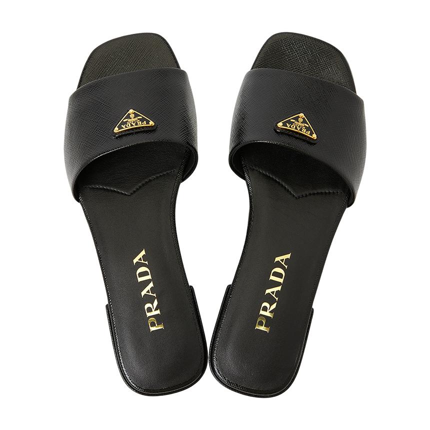 PRADA Saffiano Leather Women’s Slide Sandals Black