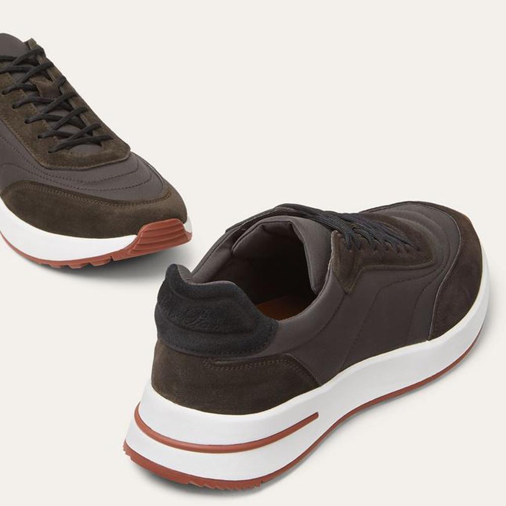 Loro Piana Suede Calfskin Weekend Walk Sneakers Black Sesame