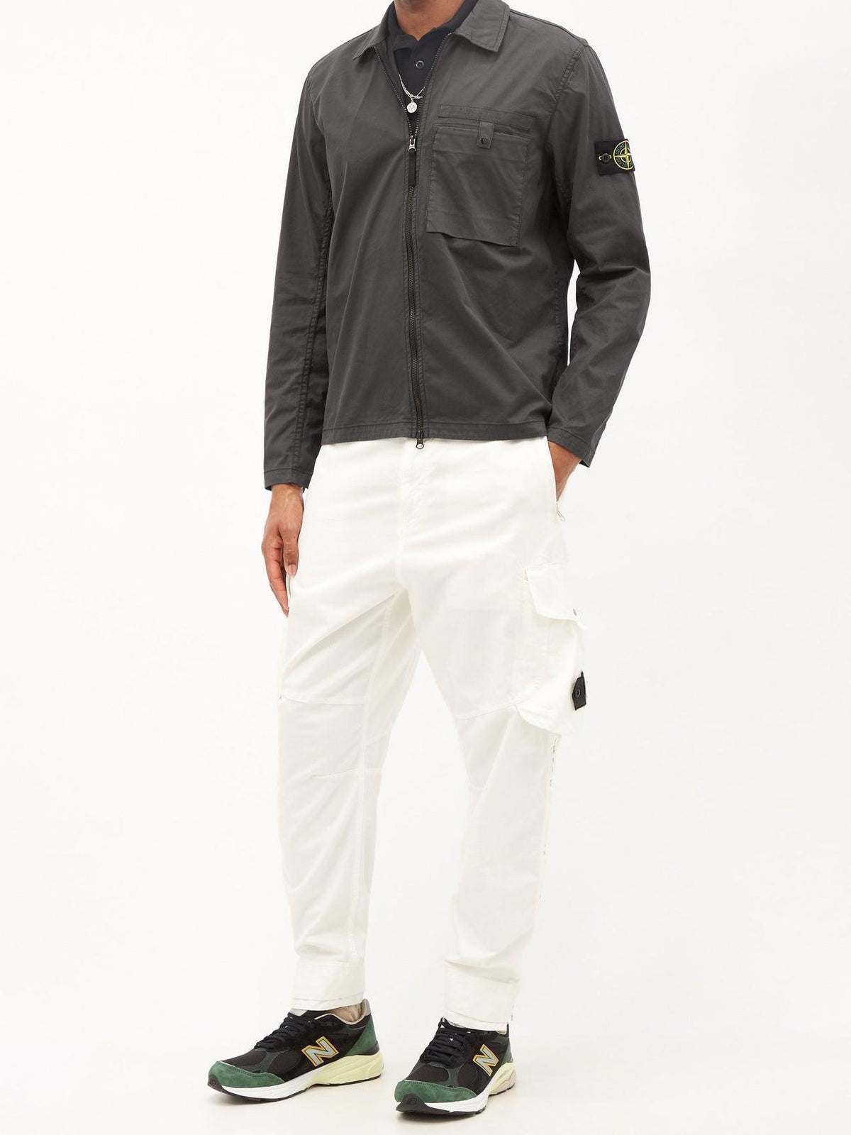 STONE ISLAND Logo Patch Cotton Canvas Zip Overshirt Jacket 761512619