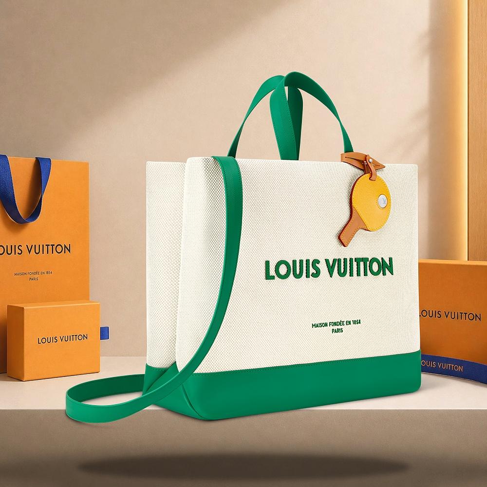 Louis Vuitton Ecru White Grass Green Shopper Tote MM Clutch M29327