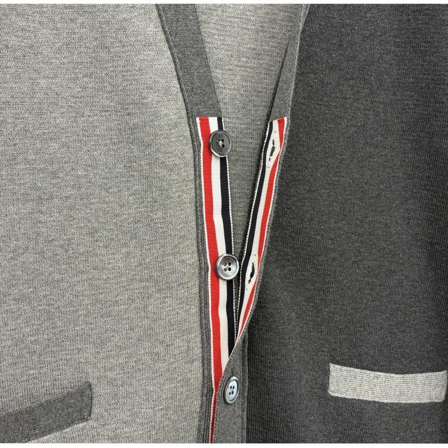 THOM BROWNE Grey Armband Stripe Knit Cardigan for Men