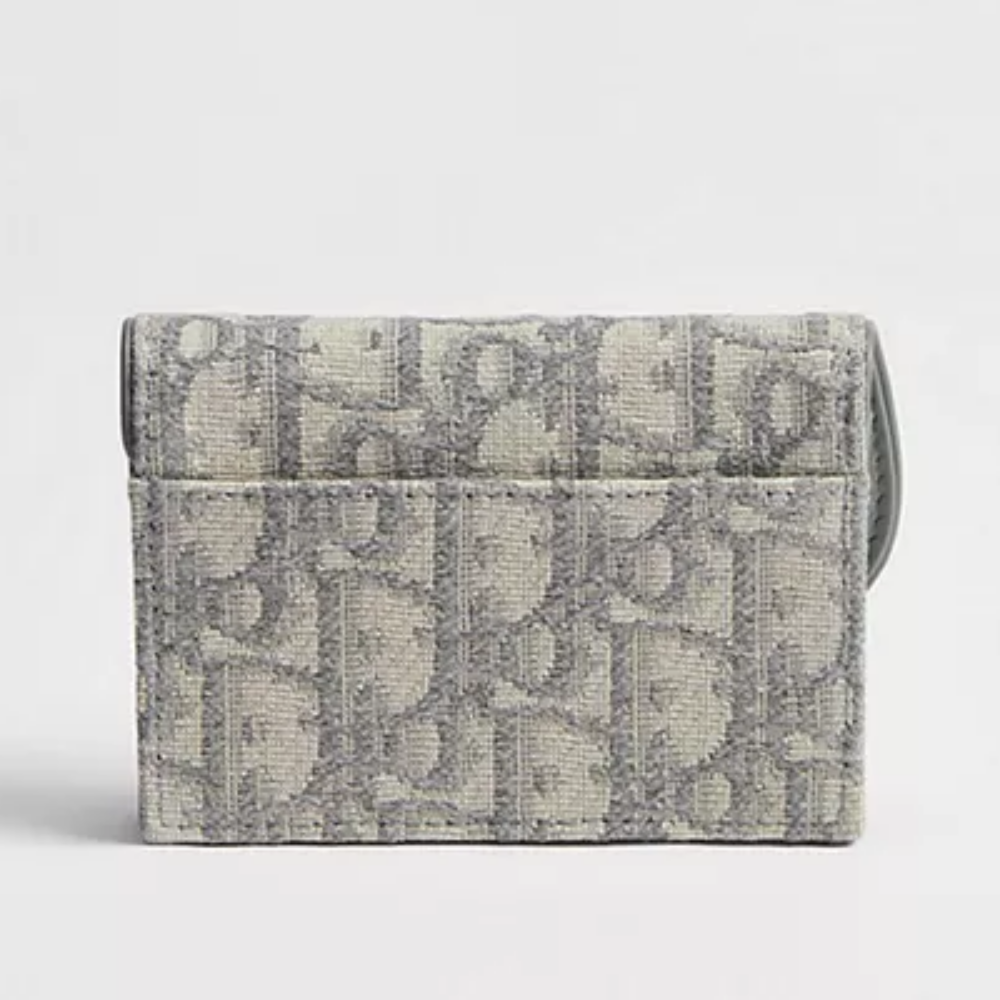 DIOR Oblique Saddle Card Holder Navy Gray Leather Unisex