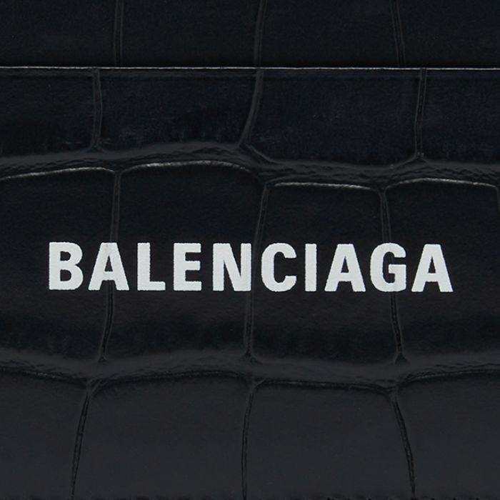 BALENCIAGA Logo Croc-Embossed Leather Card Holder Black