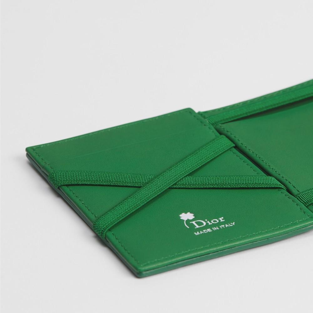 DIOR Bright Green Clover Embossed Calfskin Magic Cardholder
