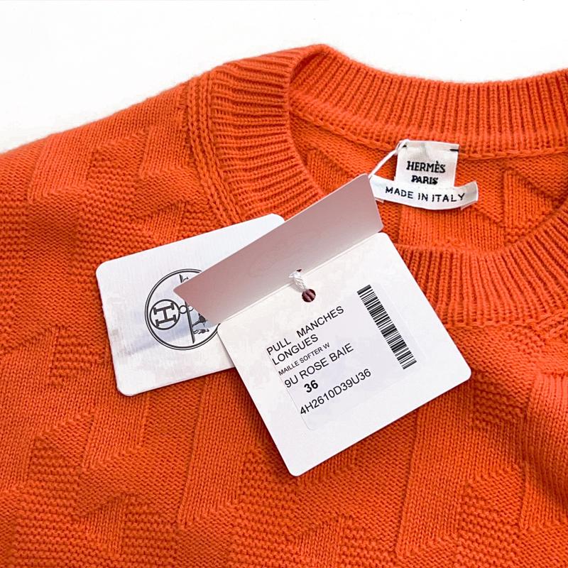 HERMES H Logo Long Sleeve Wool Crewneck Sweater Etoupe