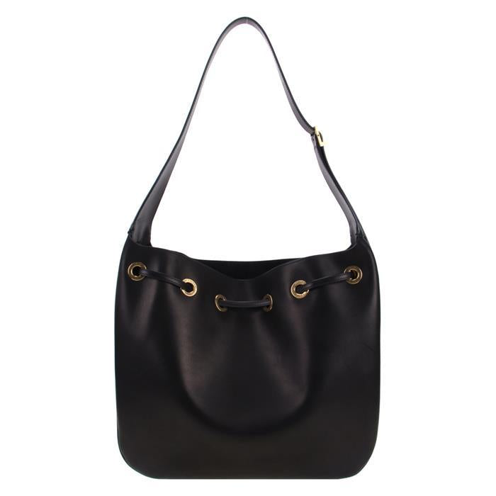 Saint Laurent Seau Flat Shoulder Bag Black Leather