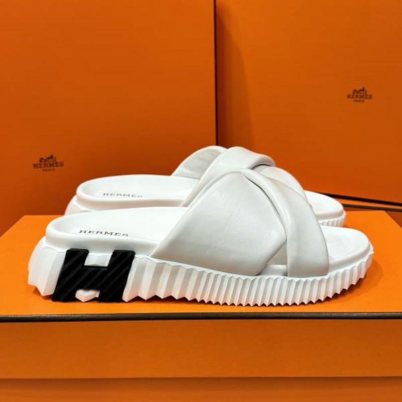 HERMES White Black Calfskin Infra Sandals Low-Top Sneakers