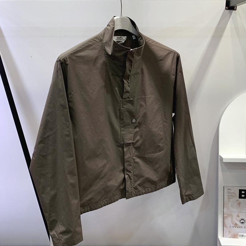 HERMES Boxy Fit Poche à Cheval Shirt Jacket Khaki Gray Unisex