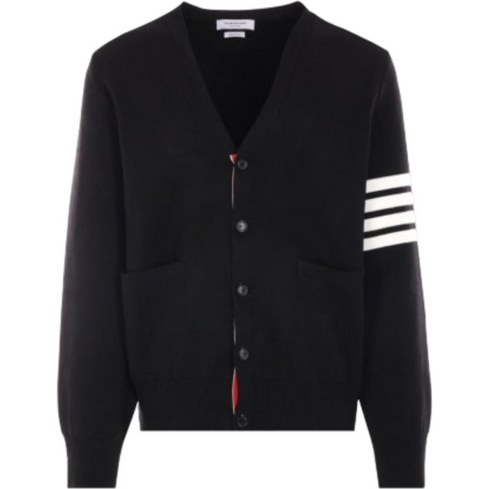 THOM BROWNE Black Milano Stitch Diagonal Stripe Cardigan Men