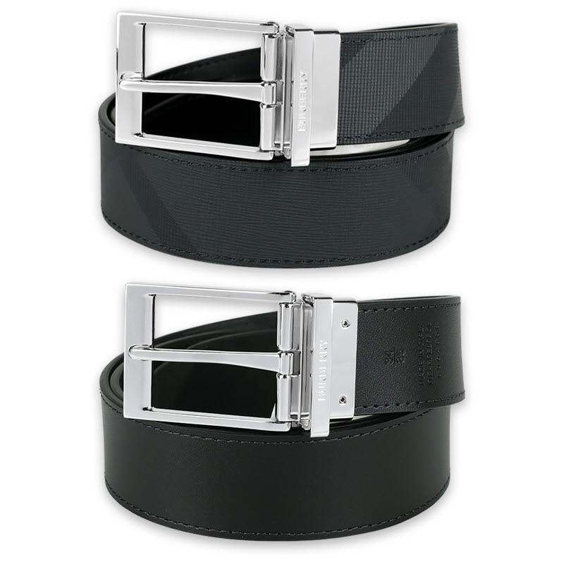 BURBERRY Men’s Reversible Check and Leather Belt Charcoal/Black