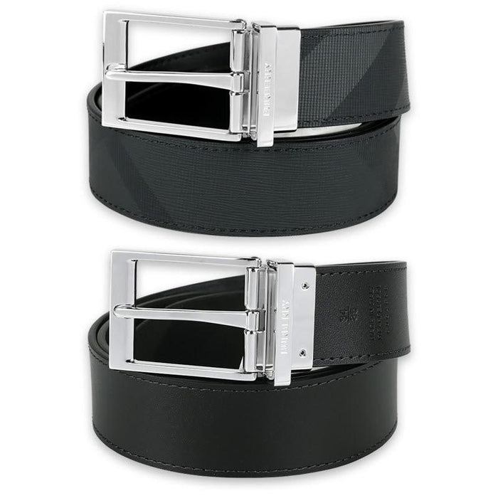 BURBERRY Men’s Reversible Check and Leather Belt Charcoal/Black
