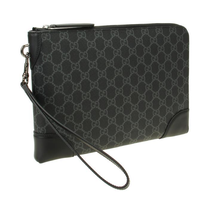 GUCCI GG Emblem Small Business Clutch Black Leather