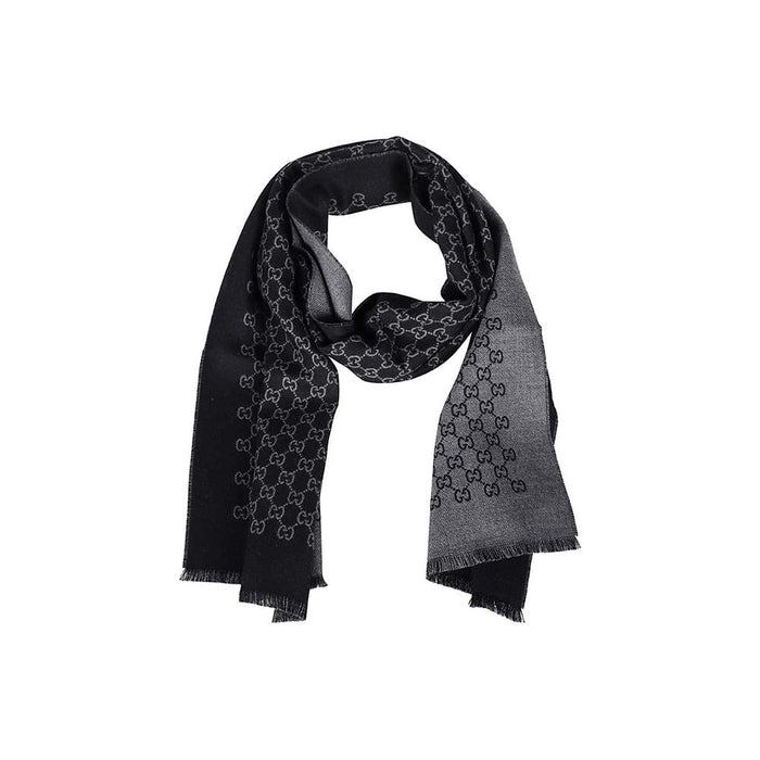 GUCCI GG Jacquard Two-Tone Wool Scarf Black Gray