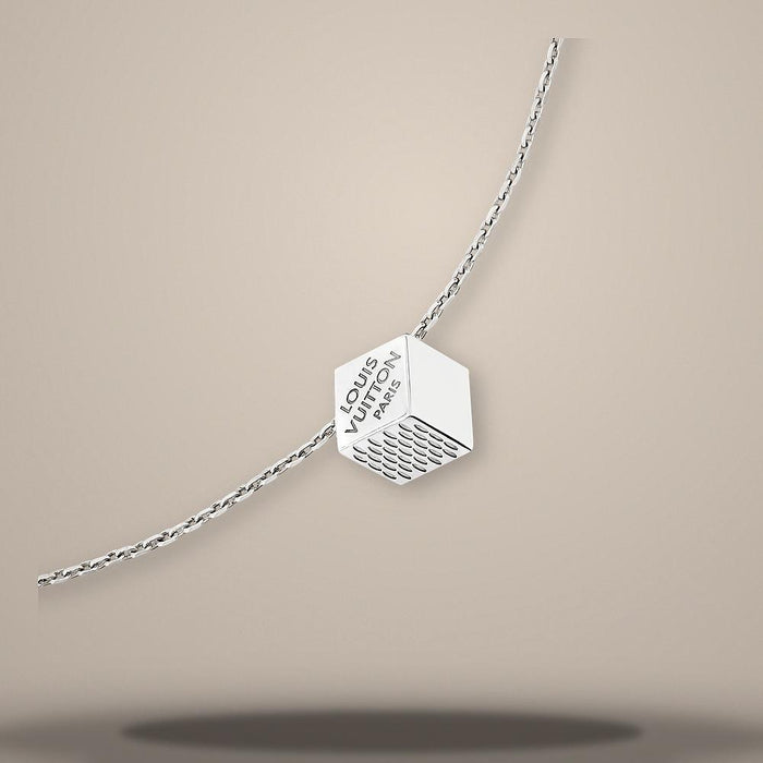 Louis Vuitton Sterling Silver LV Cube Pendant Necklace M04134