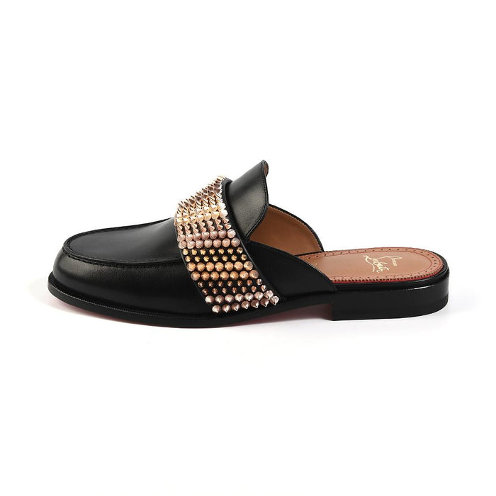 Christian Louboutin Bille Studded Black Leather Mules/Slippers