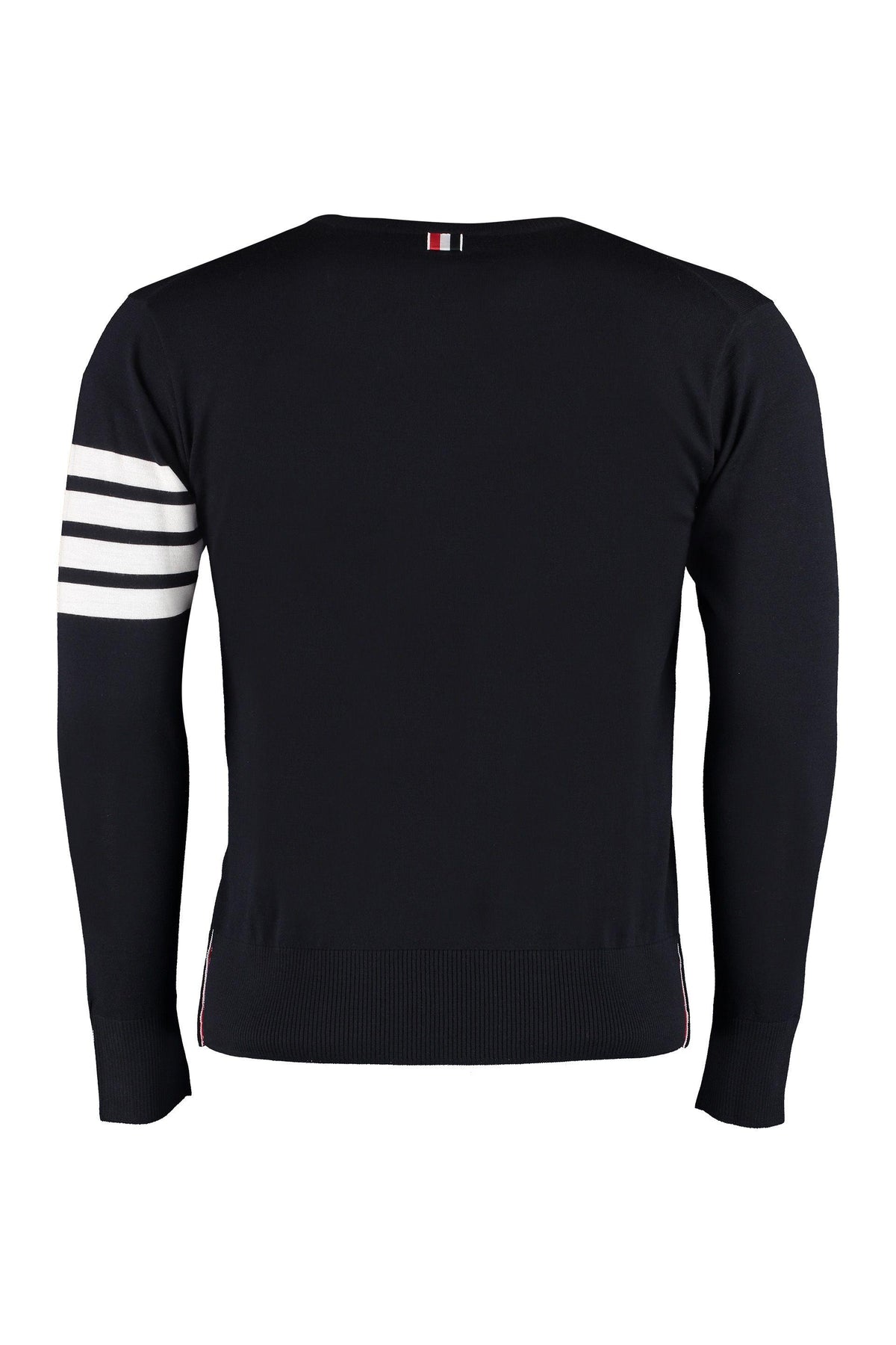 THOM BROWNE Navy Wool Round Neck Knit Sweater