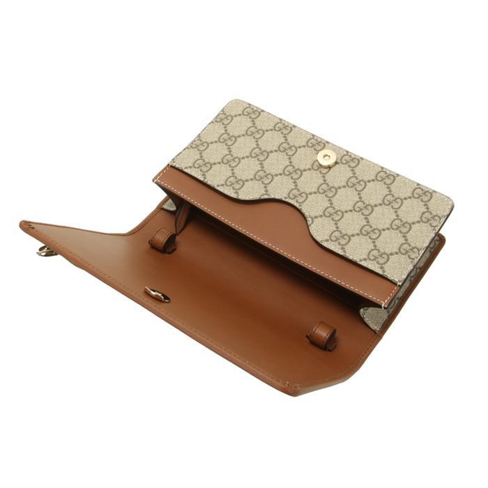 GUCCI GG Emblem Super Mini Shoulder Bag Beige Brown Leather