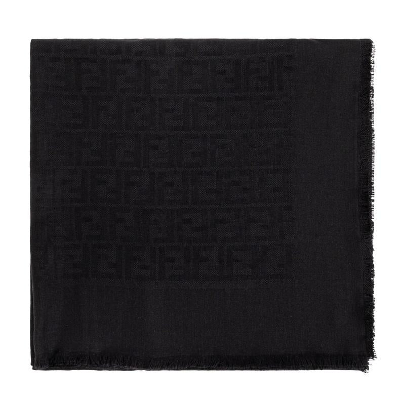 FENDI FF Monogram Wool Cashmere Shawl Scarf Gray