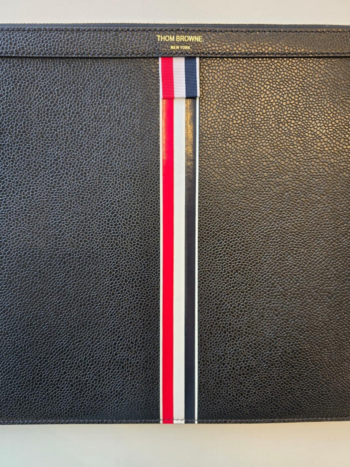 THOM BROWNE Black Tricolor Stripe Medium Leather Document Pouc MAC054A 00198 001
