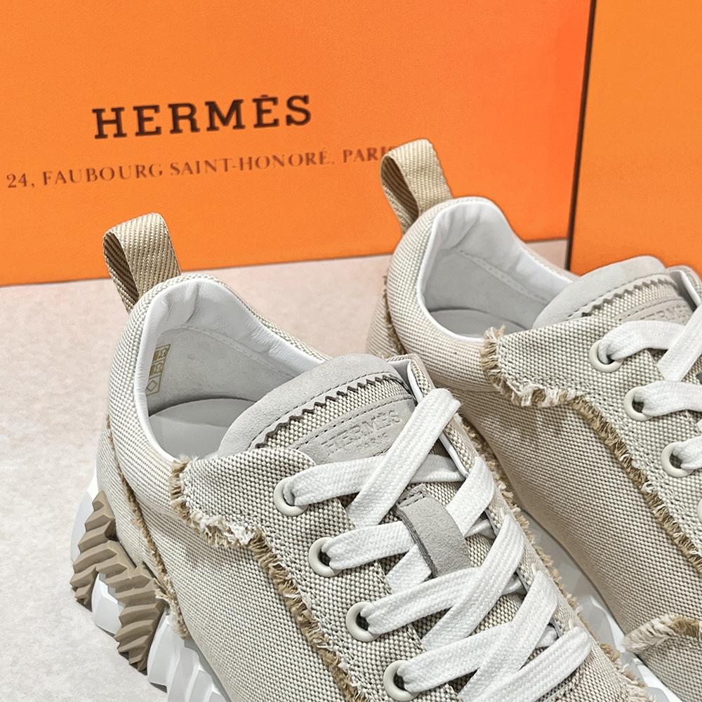 HERMES Bouncing Fringe Sneakers Beige Brown Two-Tone Low-Top