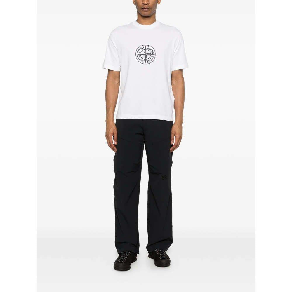 STONE ISLAND Logo Print White Short Sleeve T-Shirt Unisex