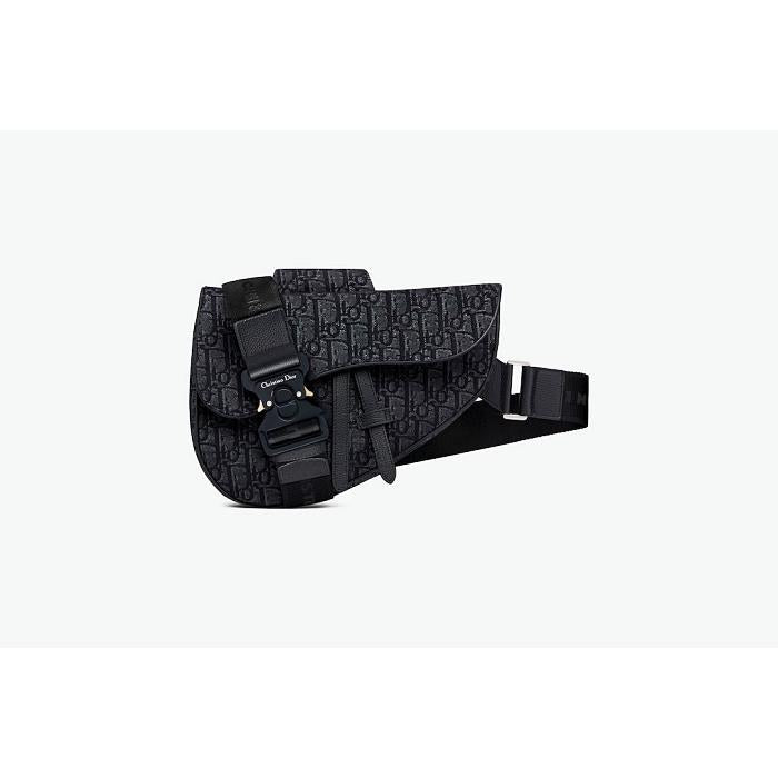 DIOR Black Oblique Jacquard Saddle Crossbody Bag