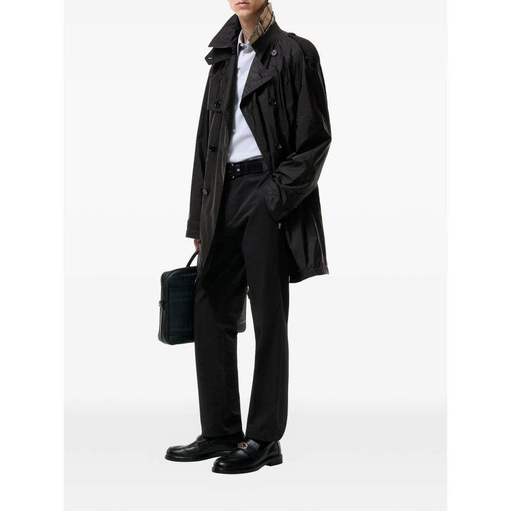 BURBERRY Black Cotton Gabardine Double-Breasted Trench Coat Men